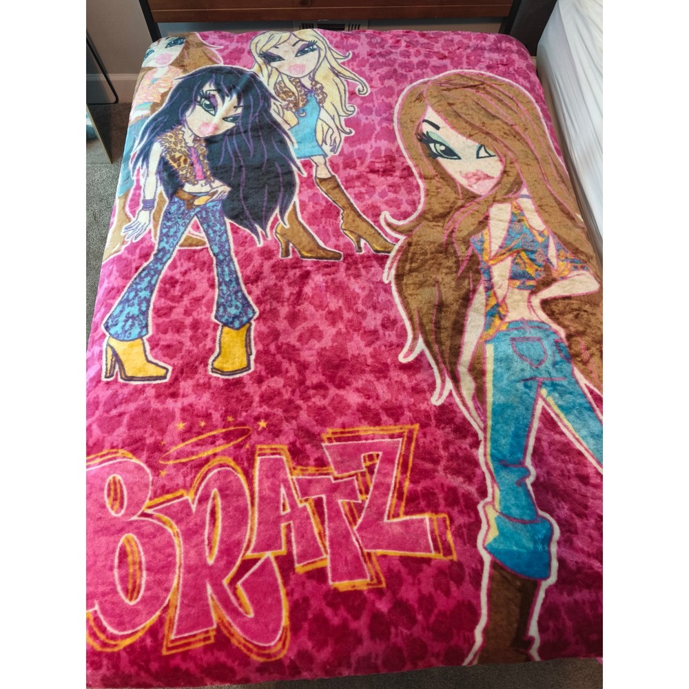 Bratz Pink Leopard Print Plush Throw Blanket Y2K Jade Cloe Yasmin Fleece Vintage